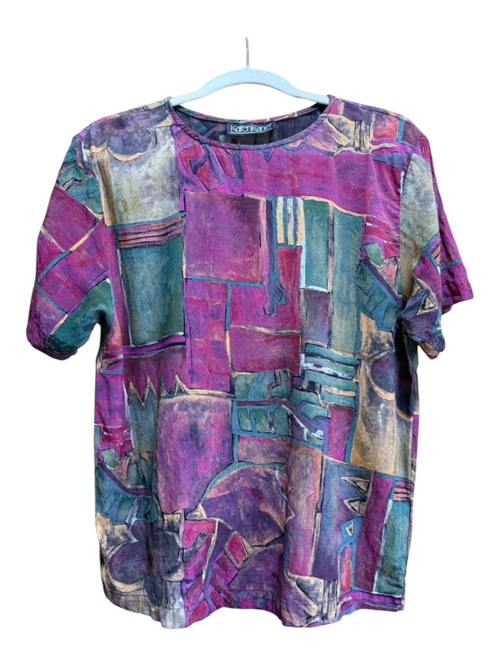 Vintage Karen Kane 100% Rayon Abstract Art Print Top Size 10